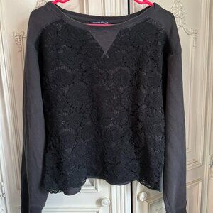 Abercrombie & Fitch grey sweater w/ black lace overlay, women's size medium